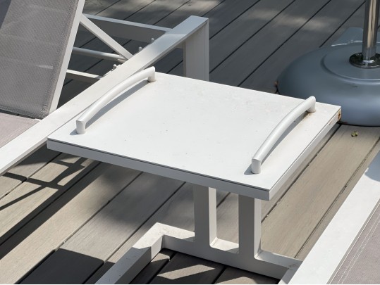 Pair Of Life Brand Outdoor Chaise Lounges With Tray Top Table