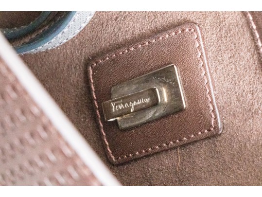 Salvatore Ferragamo Brown Leather Basketweave Handbag
