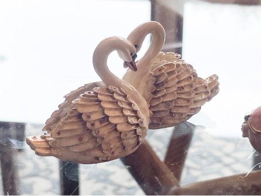 Arora Enameled Swan & Pig Form Boxes With Necklaces