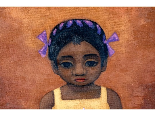 Luis Vezcali (Mexico, 20th C.) Oil On Masonite, Girl In Yellow