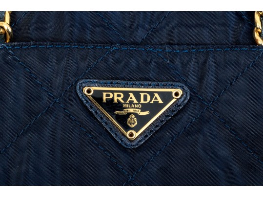 Prada Blue Quilted Shoulder Bag With Leather Chain Strap