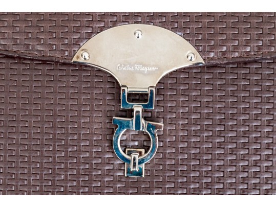 Salvatore Ferragamo Brown Leather Basketweave Handbag