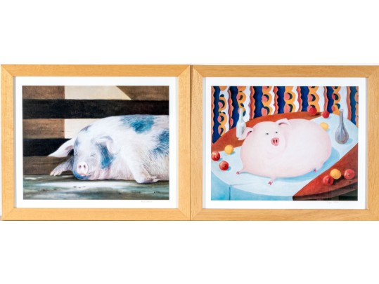 Roger Stark (American, 20th C.) Four Signed Prints Depicting Pigs