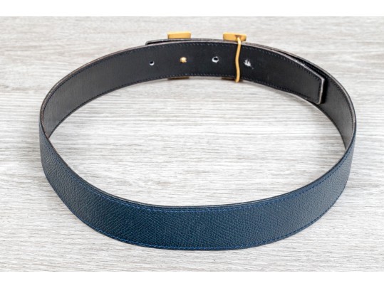 Hermes Constance Blue Leather Belt