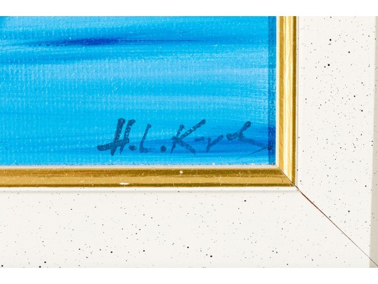 Signed Oil On Canvas, Sailboat At A Dock