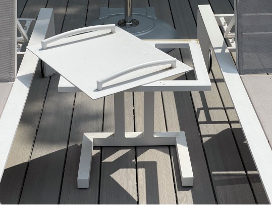 Pair Of Life Brand Outdoor Chaise Lounges With Tray Top Table