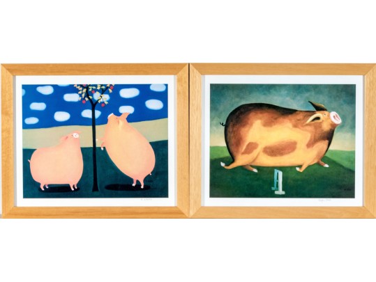 Roger Stark (American, 20th C.) Four Signed Prints Depicting Pigs