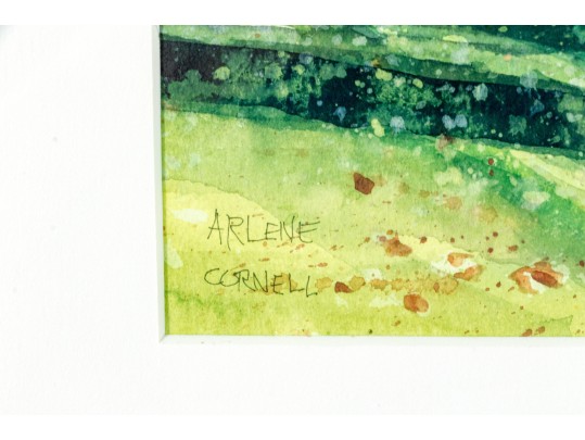 Arlene Cornell (American, B. 20th C.) Watercolor On Paper, Homestead Landscape
