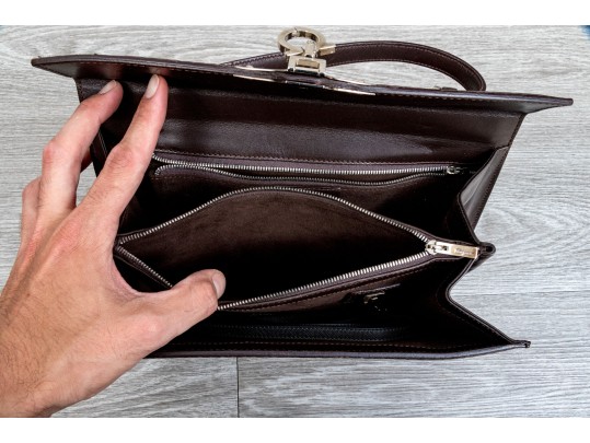 Salvatore Ferragamo Brown Leather Basketweave Handbag