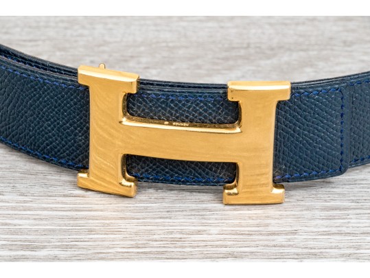 Hermes Constance Blue Leather Belt