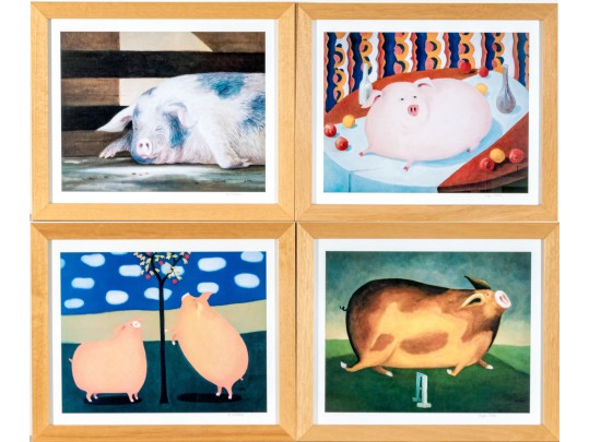 Roger Stark (American, 20th C.) Four Signed Prints Depicting Pigs
