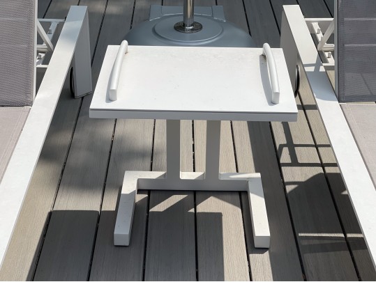 Pair Of Life Brand Outdoor Chaise Lounges With Tray Top Table