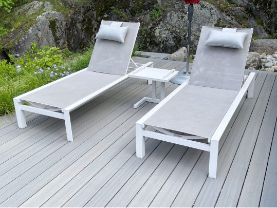 Pair Of Life Brand Outdoor Chaise Lounges With Tray Top Table