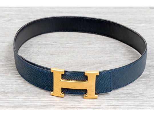 Hermes Constance Blue Leather Belt