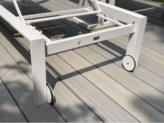 Pair Of Life Brand Outdoor Chaise Lounges With Tray Top Table