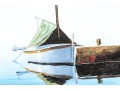Signed Oil On Canvas, Sailboat At A Dock