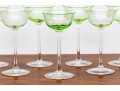 Set Of Seven Vintage Vaseline Green Glass Coupes