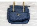 Prada Blue Quilted Shoulder Bag With Leather Chain Strap