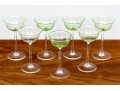 Set Of Seven Vintage Vaseline Green Glass Coupes