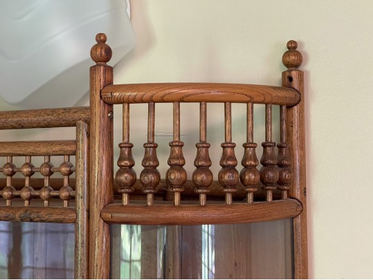 Late 19th C. American Oak Stick & Ball Hanging Cabinet 