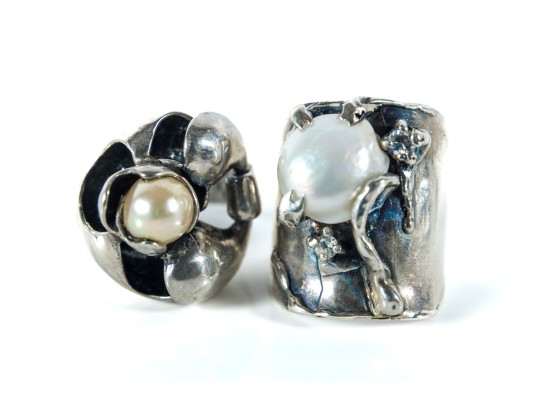 Sterling Silver & Pearl Amorphous Rings