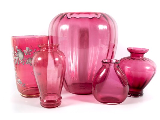 Vintage Cranberry Depression Glass Vases