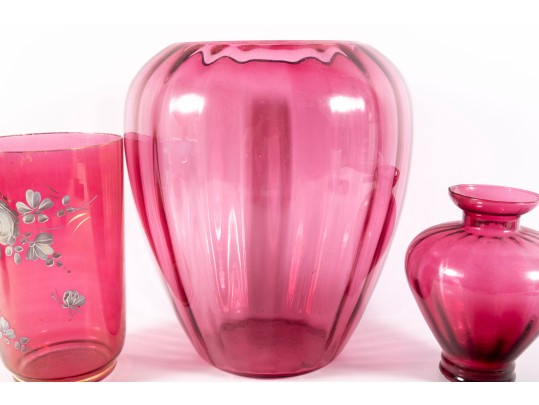 Vintage Cranberry Depression Glass Vases