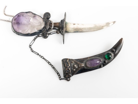 Mexican Sterling Silver & Amethyst Knife Pin