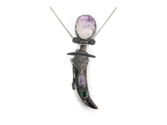 Mexican Sterling Silver & Amethyst Knife Pin