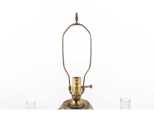 Cranberry Glass Table Lamp And Oil Lamps