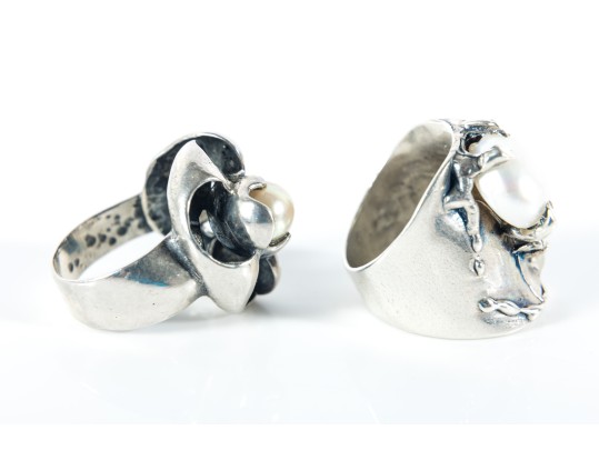 Sterling Silver & Pearl Amorphous Rings