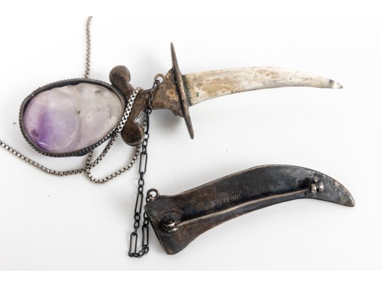 Mexican Sterling Silver & Amethyst Knife Pin