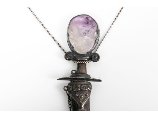 Mexican Sterling Silver & Amethyst Knife Pin