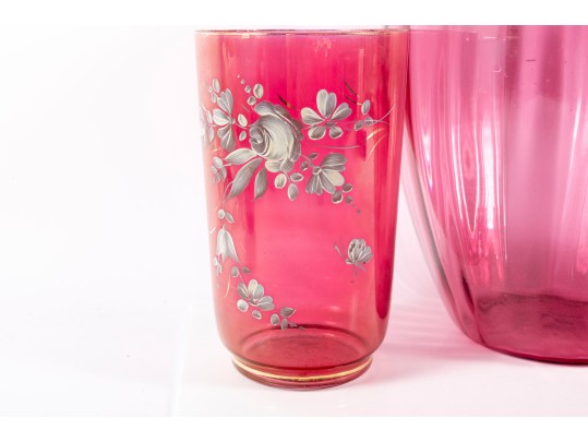 Vintage Cranberry Depression Glass Vases