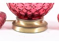 Cranberry Glass Table Lamp And Oil Lamps