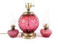 Cranberry Glass Table Lamp And Oil Lamps