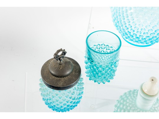 Blue And White Hobnail Depression Glassware