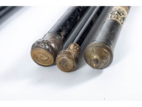 Four Vintage Brass/metal Cap Walking Canes