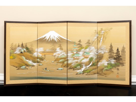 Four Panel Chinese Mt. Fuji Byobu Screen