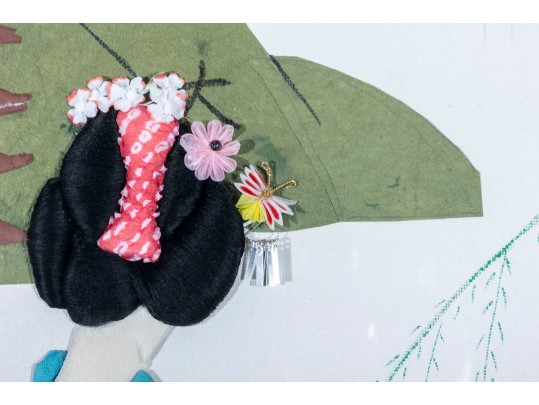 Large Vintage Japanese Mixed Media Geisha Oshie Collage