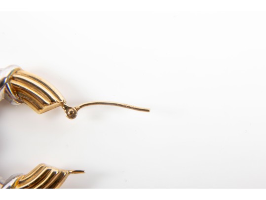 14k Yellow Gold Ribbed X-Motif Hoop Earrings