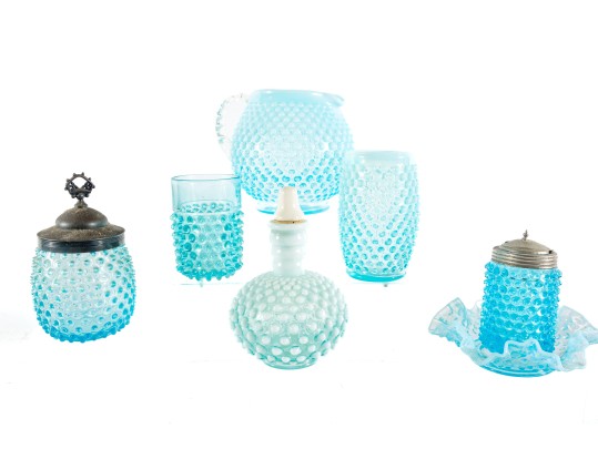 Blue And White Hobnail Depression Glassware