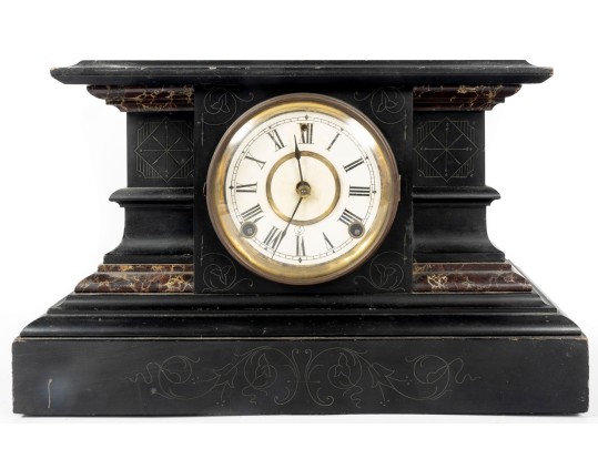 Antique Black Wood Mantel Clock