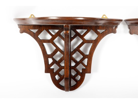 Pair Of Reticulated Mahogany Wall Shelves