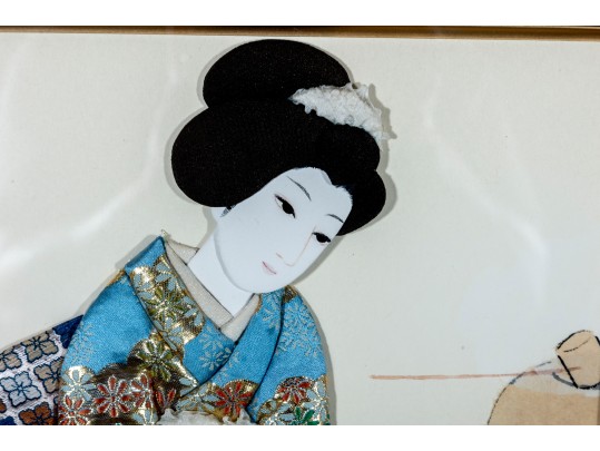 Two Framed Japanese Oshie Art Geishas