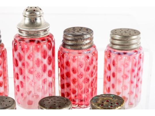 Cranberry Honeycomb Depression Glass Salt And Pepper Shakers