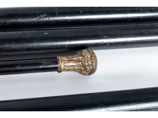 Four Vintage Brass/metal Cap Walking Canes