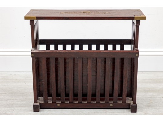 Vintage Rosewood Brass Inlaid Magazine Rack