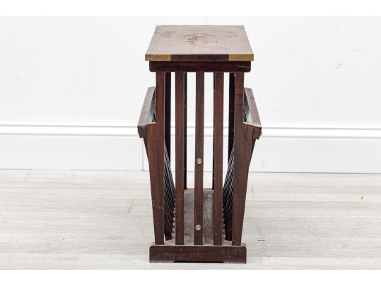 Vintage Rosewood Brass Inlaid Magazine Rack