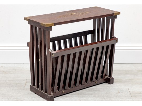 Vintage Rosewood Brass Inlaid Magazine Rack